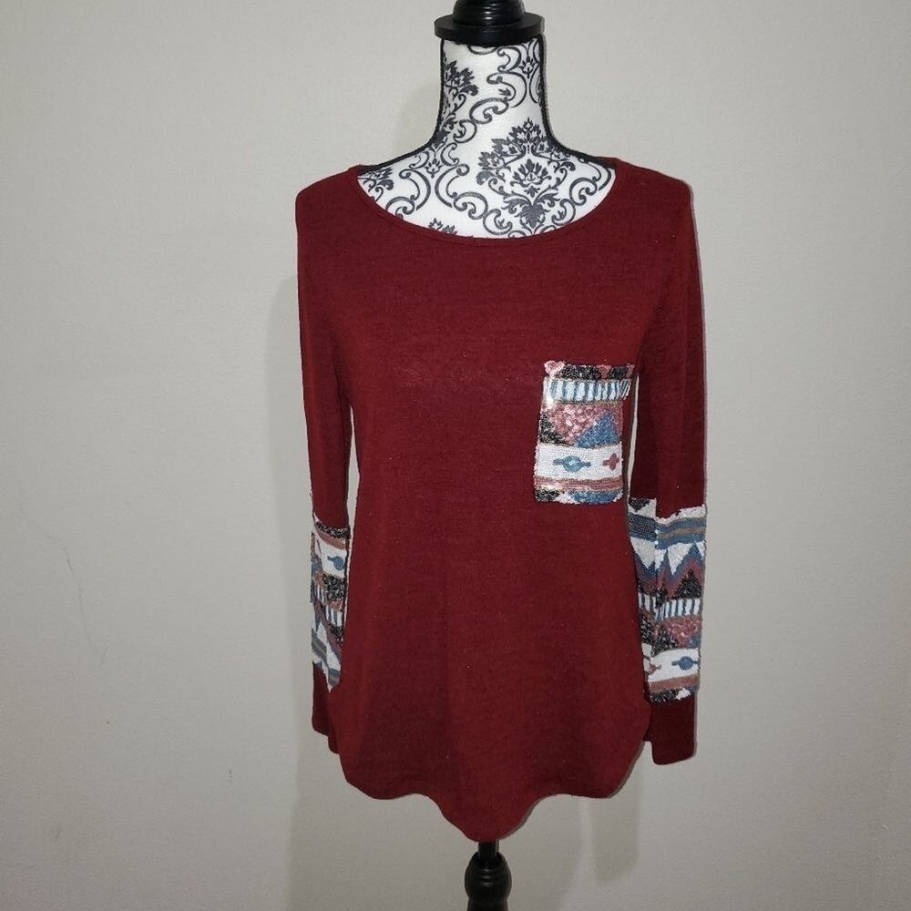 Style rock women's Aztec patch work long sleeve shirt.